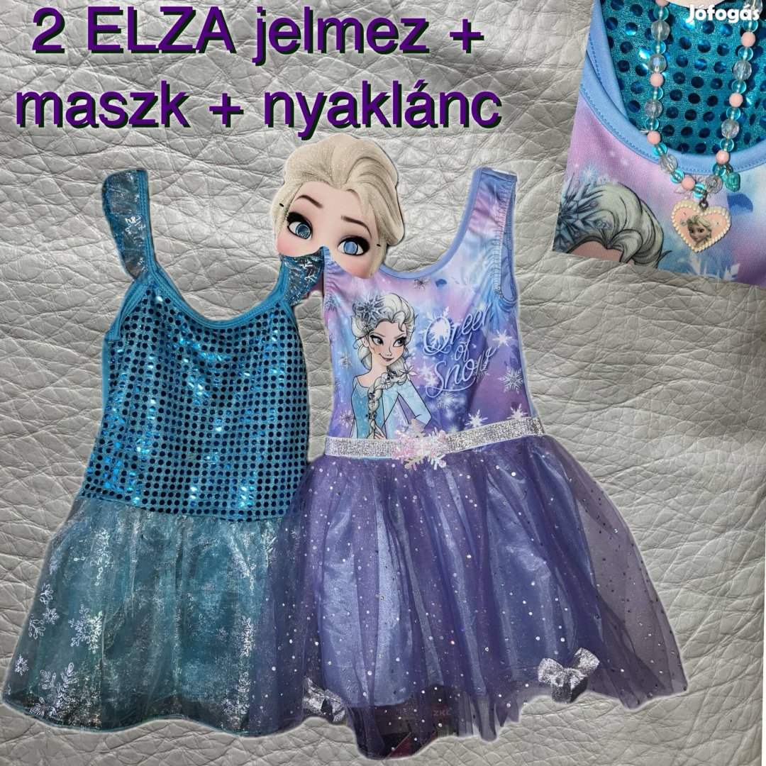 Jégvarázs Elza jelmezek + maszk; Farsangi Elsa jelmez 5-6 év (110/116)