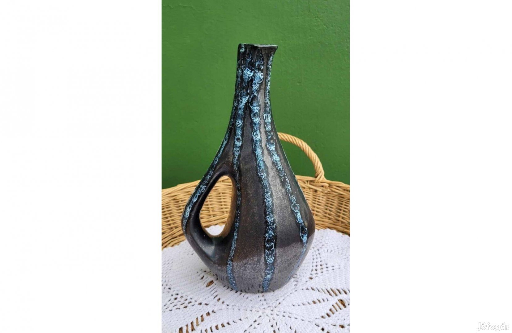 Jelzett retro Tófej kerámia kancsó váza - 25 cm