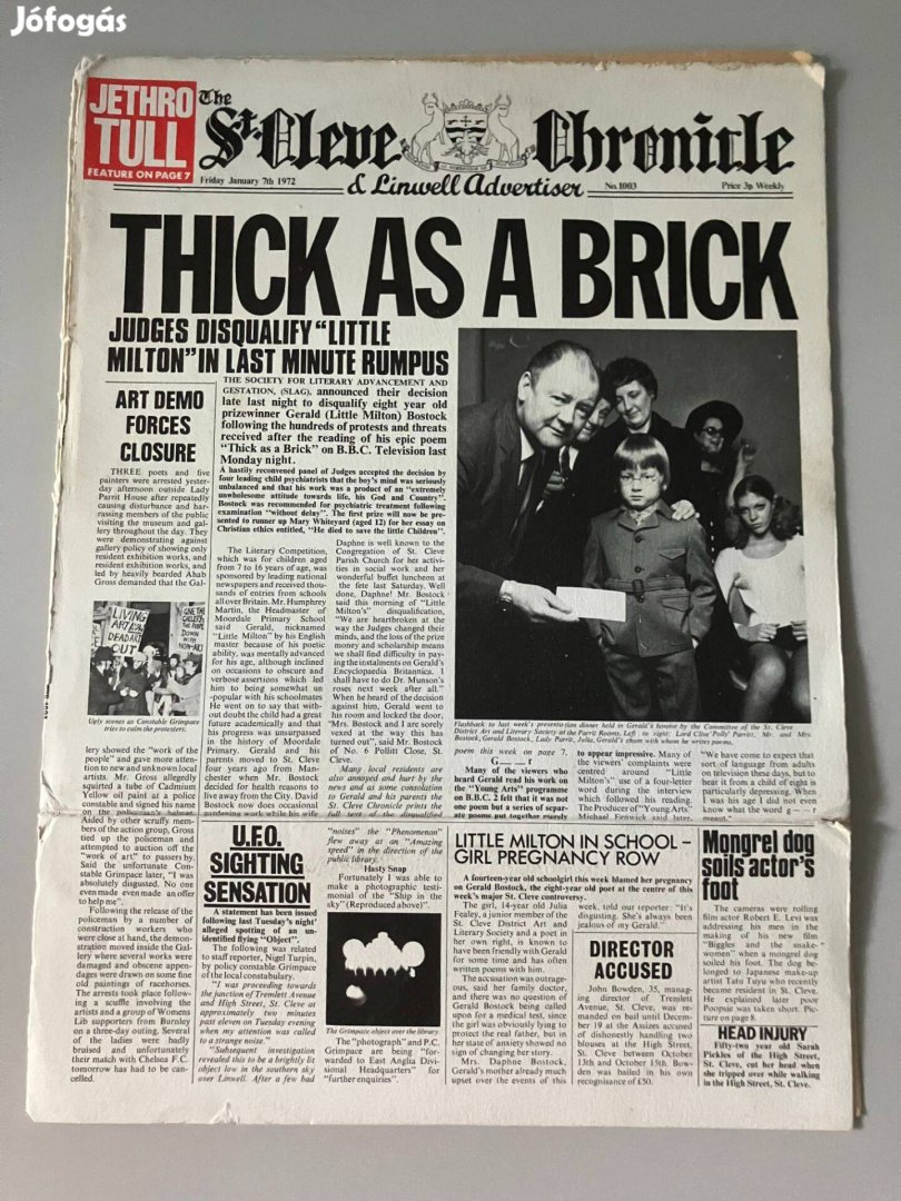 Jethro Tull - Thick as a Brick (Made in England, 1972 újságpapír)