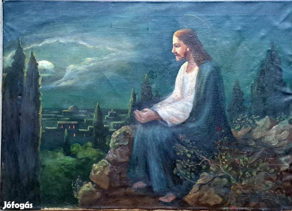 Jézus Krisztus az Olajfák hegyén.Antik festmény 50x70 cm.Keret nélkül