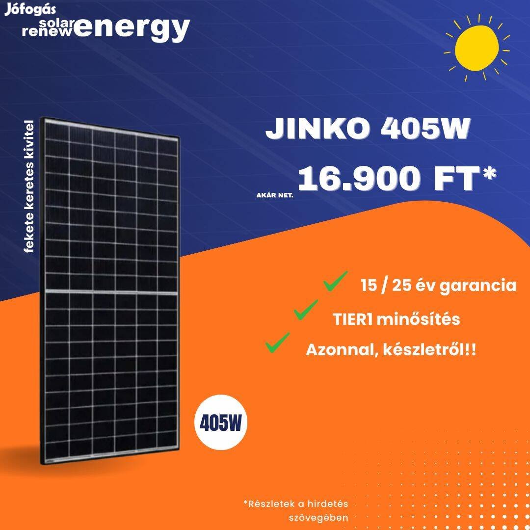 Jinko 405W napelem panelek olcsón, készletről
