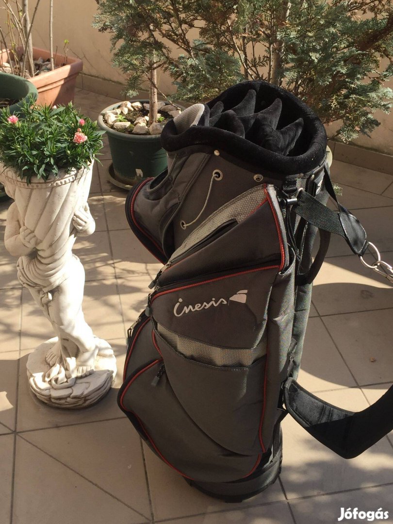 Jo állapotban lévő golftáska és kétkerekű golf trolley elado
