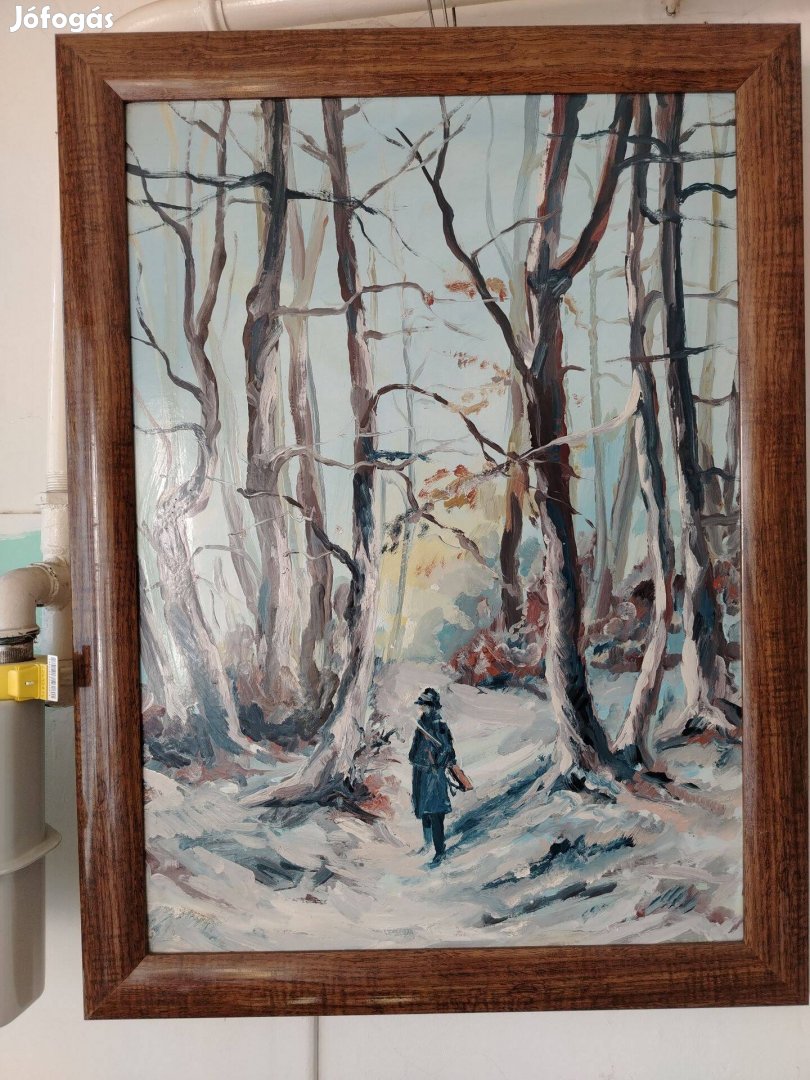 Jó állapotú tájkép olajfestmény barna kerettel featmény! 5