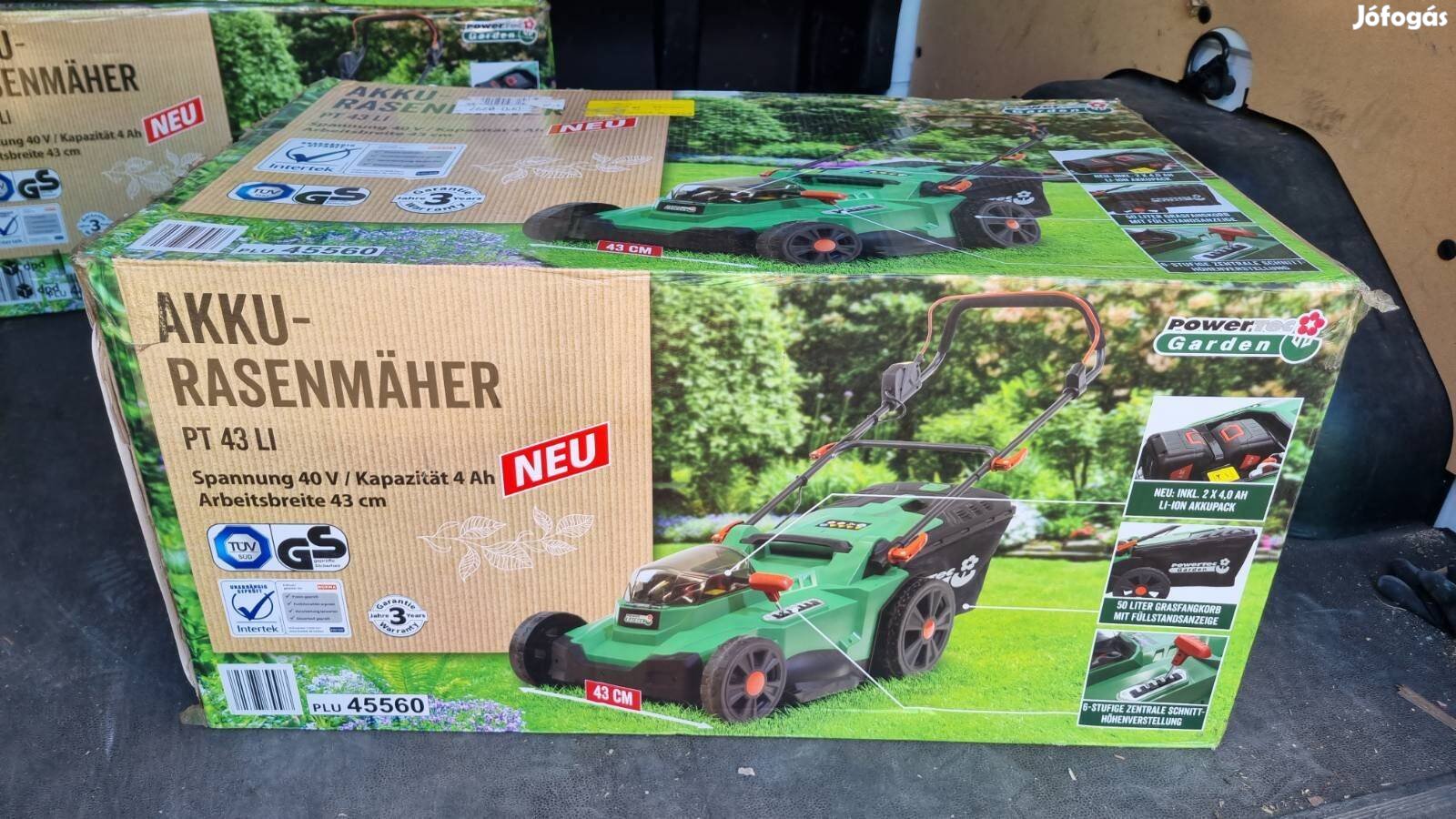 Jó áron, Powertec Garden akkumulátoros fűnyíró 43cm munkaszélességgel