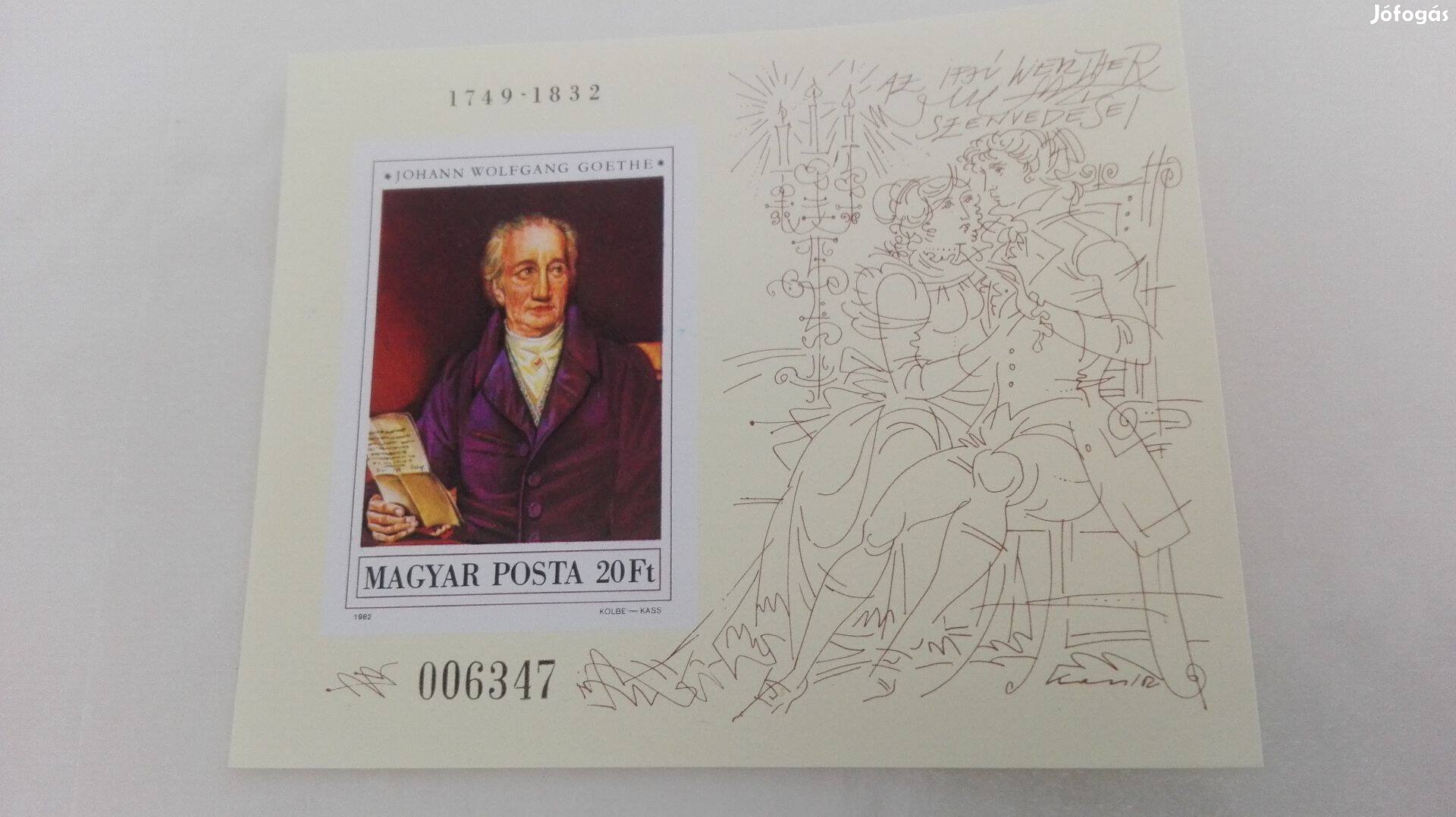 Johann Wolfgang Goethe 1982-es ritka vágott bélyeg blokk