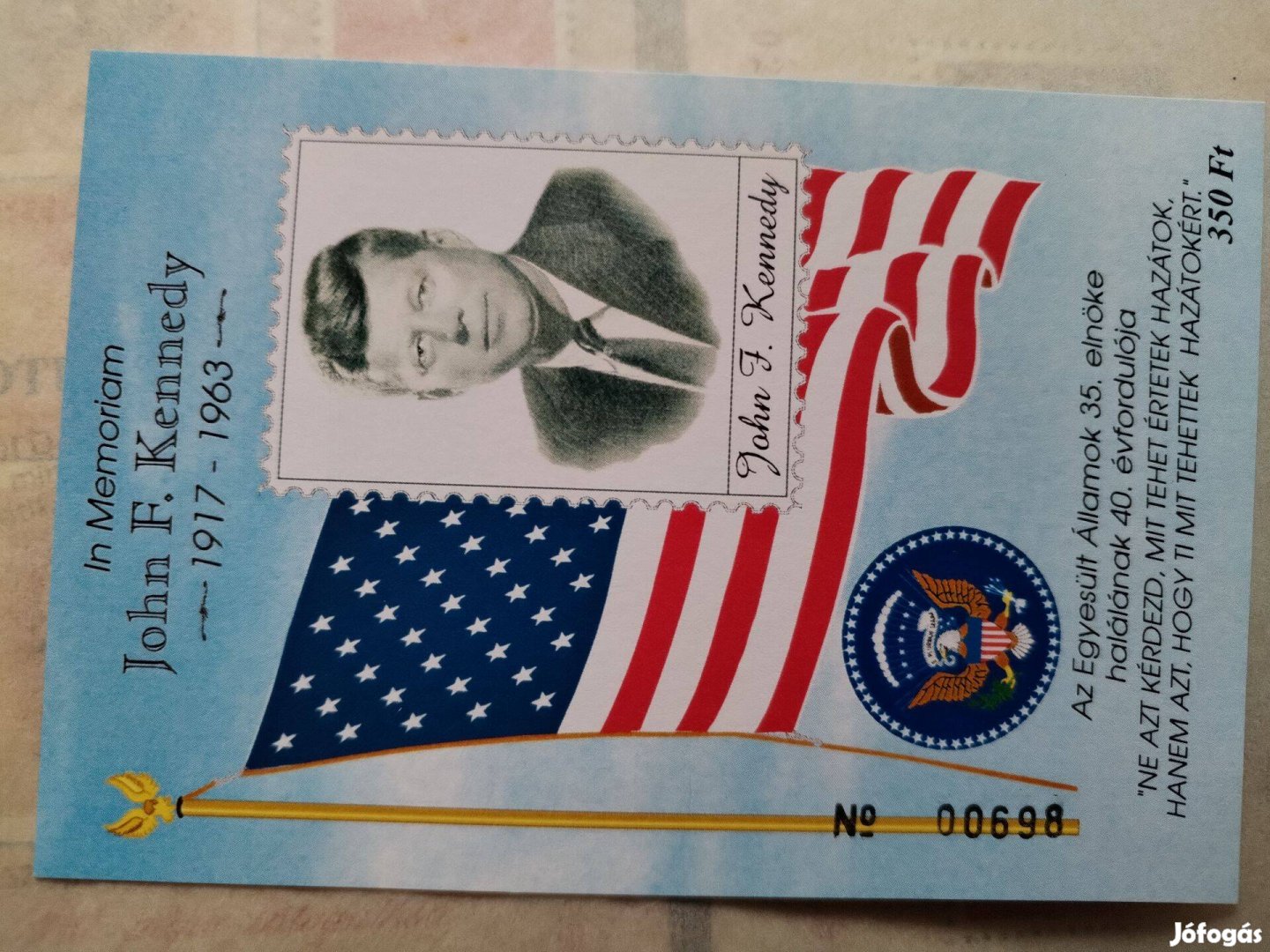 John F. Kennedy in memorian 1917-1963 emlékív