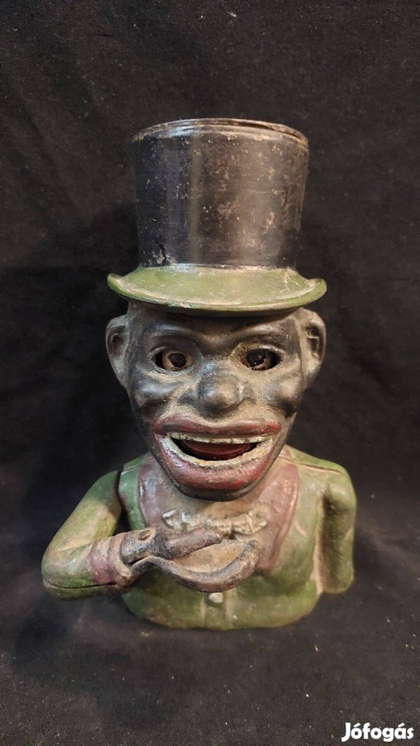 Jolly Nigger Bank régi öntött vas figurális persely