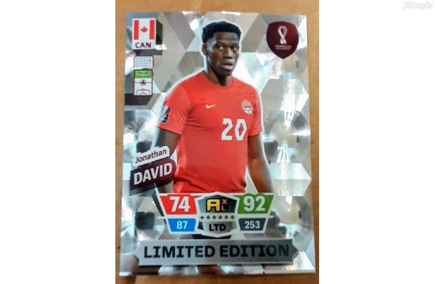 Jonathan David Kanada XXL Limited focis kártya Panini FIFA Qatar 2022