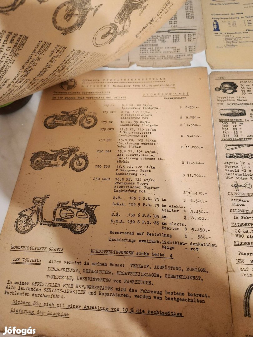 Josef Niesner Wien Eredeti Puch Árjegyzékek 1950-es évek