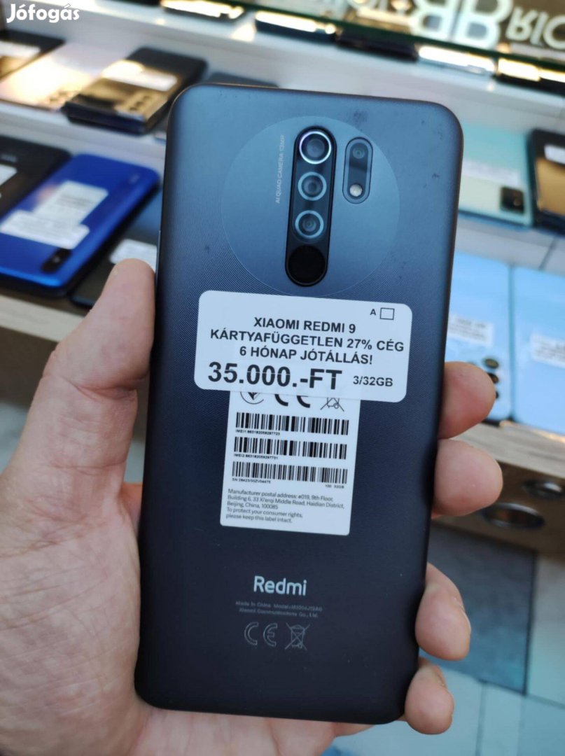 Jotállással Redmi 9 4G Fekete 32GB Független