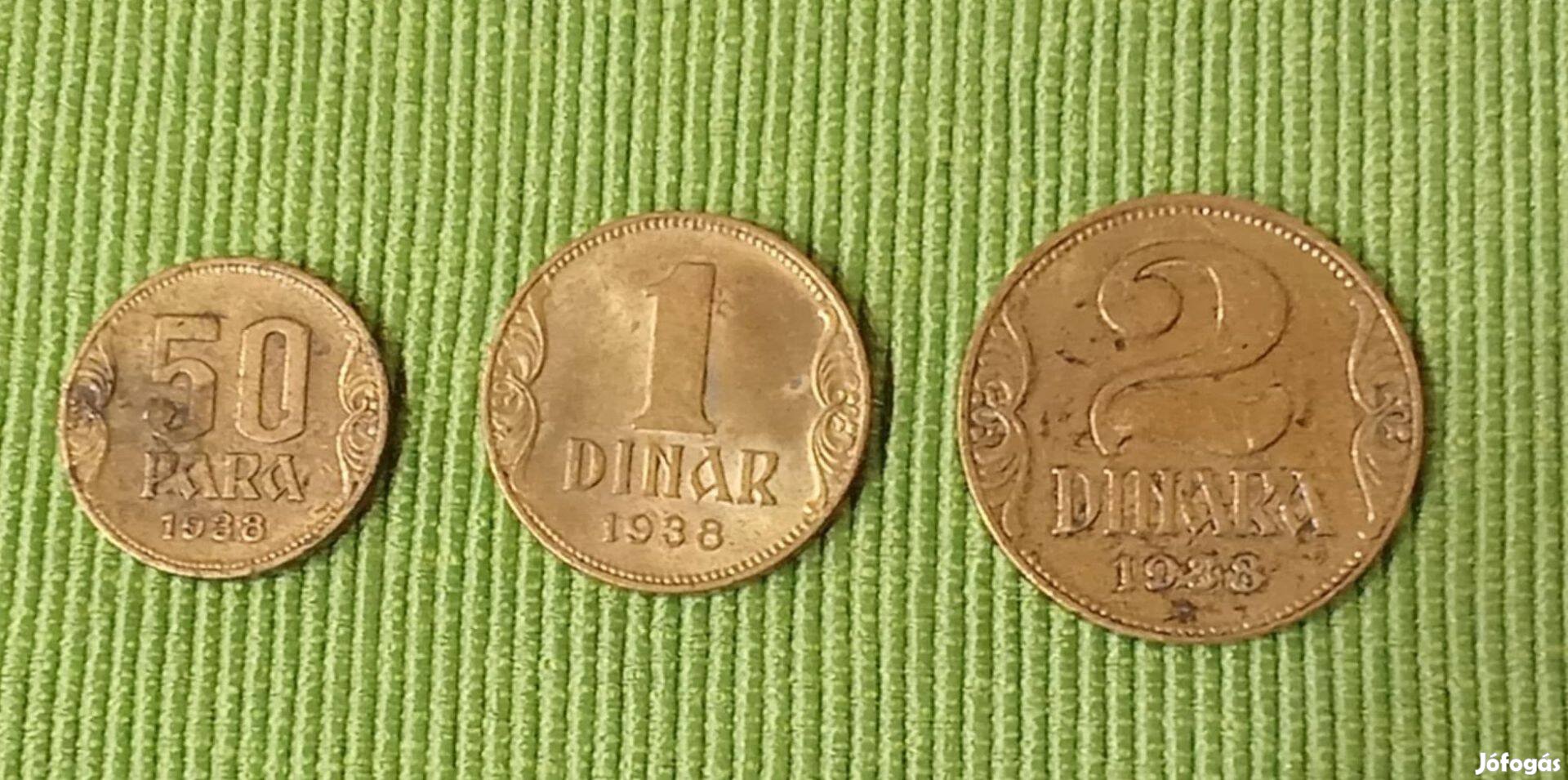 Jugoszláv királyság 50 para-1 dinár-2 dinár 1938