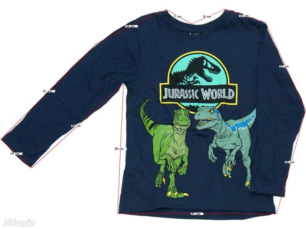 Jurassic World Új (címkés) Fiú Hosszú ujjú felső (Méret: 122)
