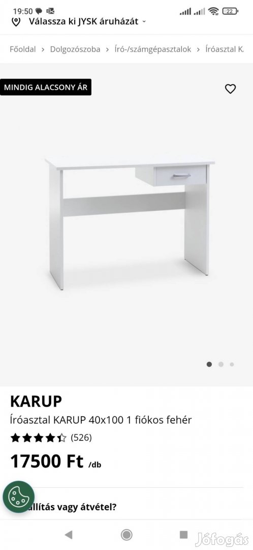 Jysk Karup fehér íróasztal 