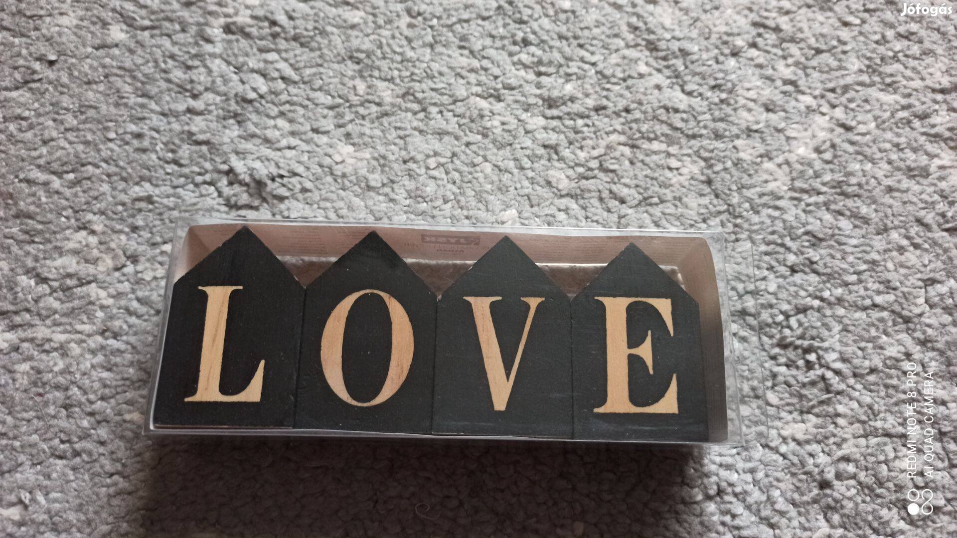 Jysk asnan home, love fa felirat, lakásdísz, dekoráció
