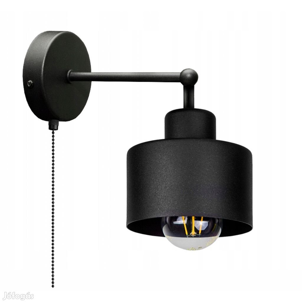 KÉSZLETKISÖPRÉS! Fali lámpa fekete fém búrával kapcsolóval