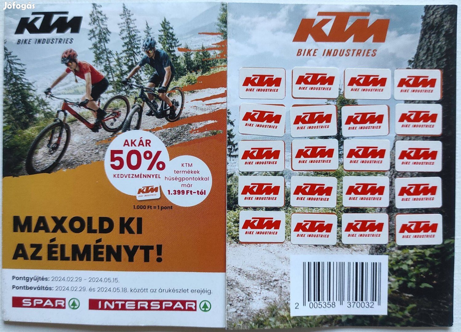 KTM SPAR pontgyűjtő matricagyűjtő füzet kerékpáros felszerelés lakat