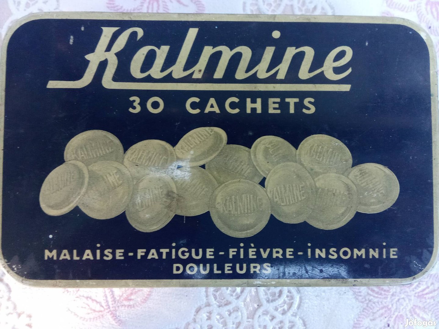 Kalmine vintage gyógyszeres fémdoboz, pléhdoboz 