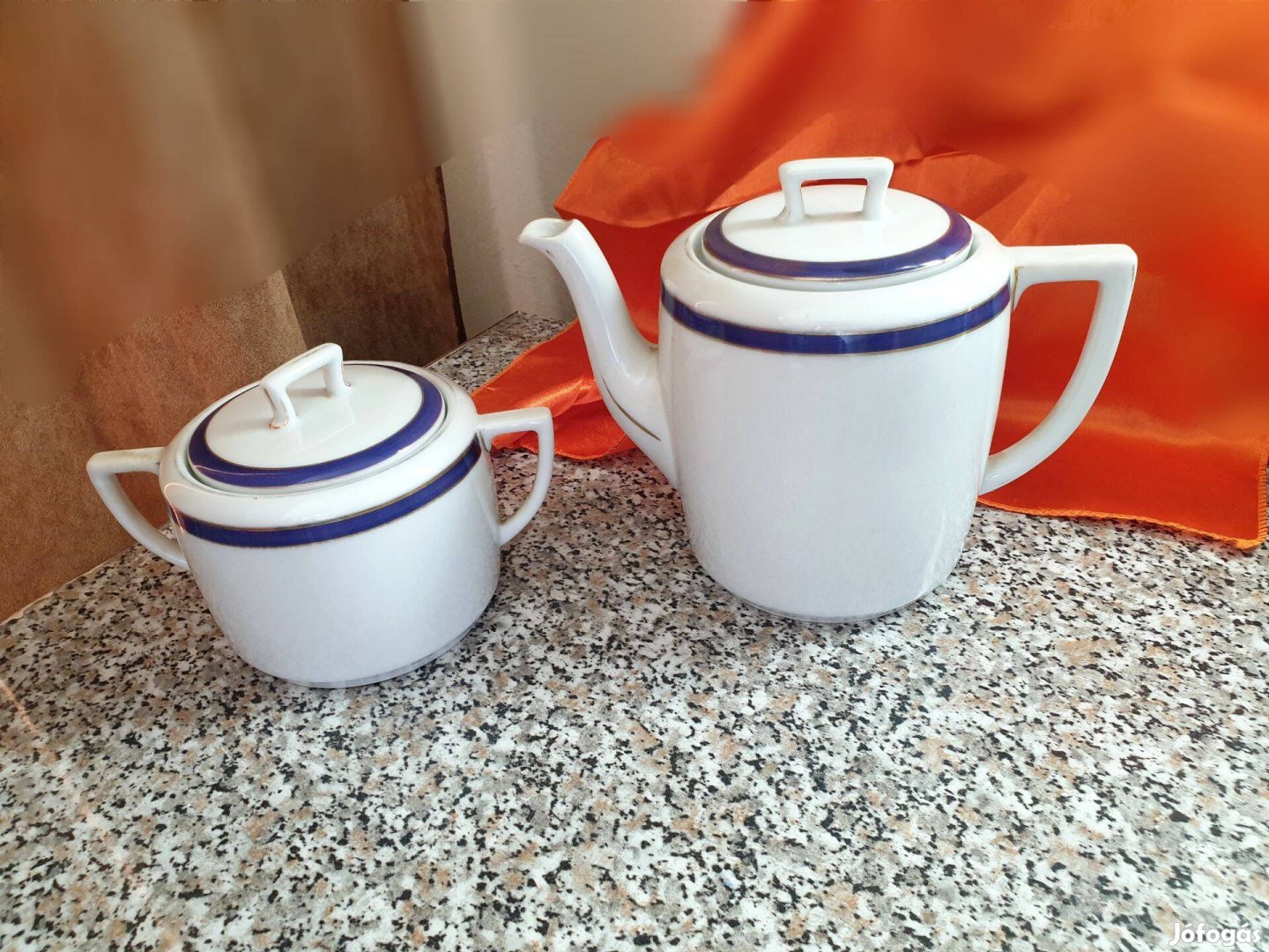 Kanna cukortartó Elbogen Art Deco kék-arany csíkos