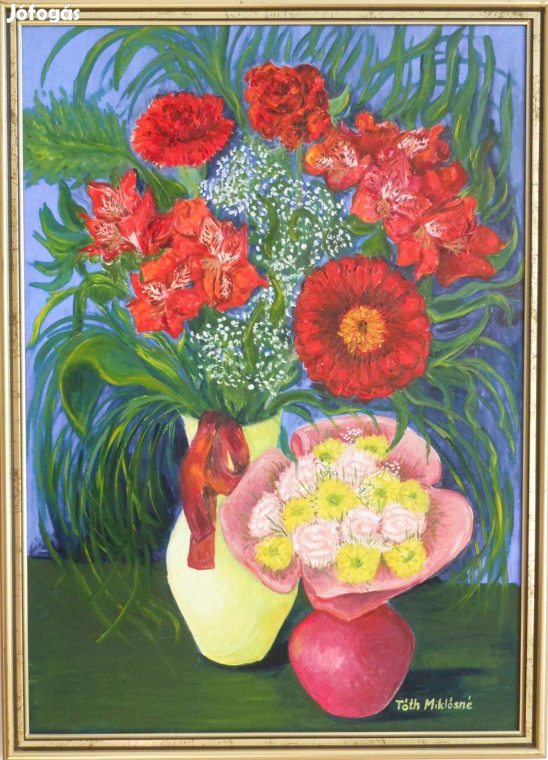 Káprázatos virágok nagyméretű, eladó olajcsendéleten -festmény