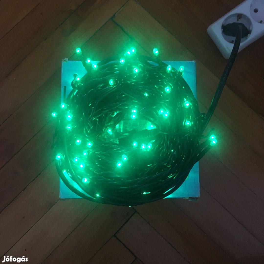 Karácsonyfa LED fényfüzér 10m hosszú zöld kábel, 100db zöld LED-es!