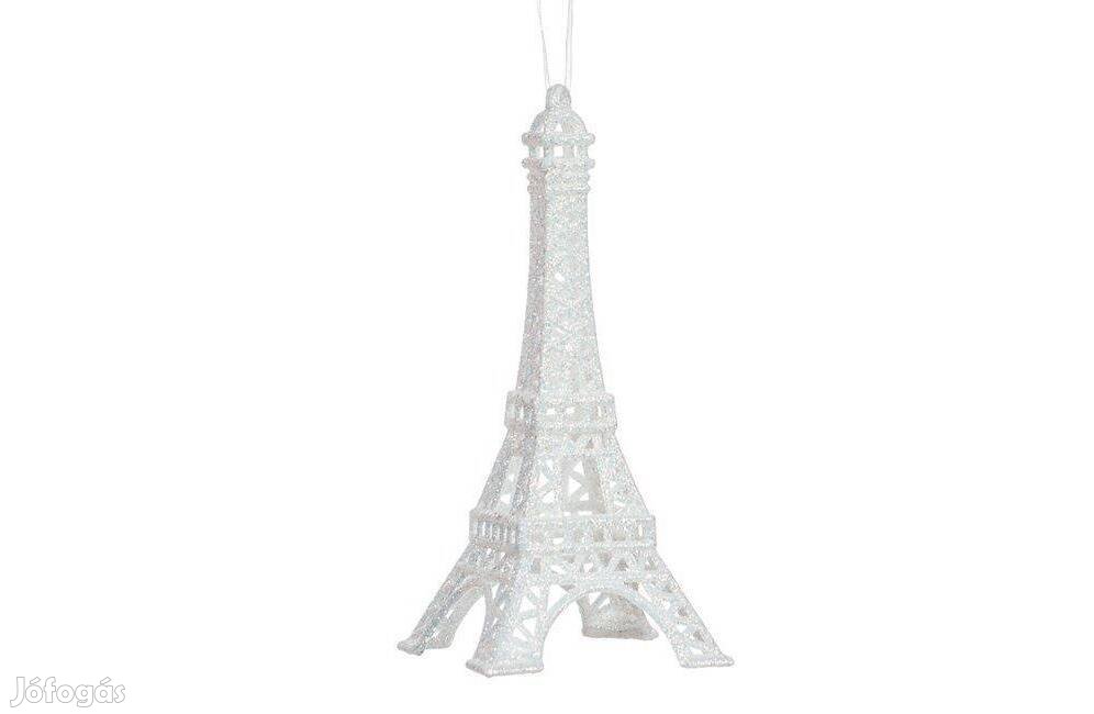 Karácsonyfa dísz Eiffel-torony fehér irizáló csillogással 6.7x15cm Akc