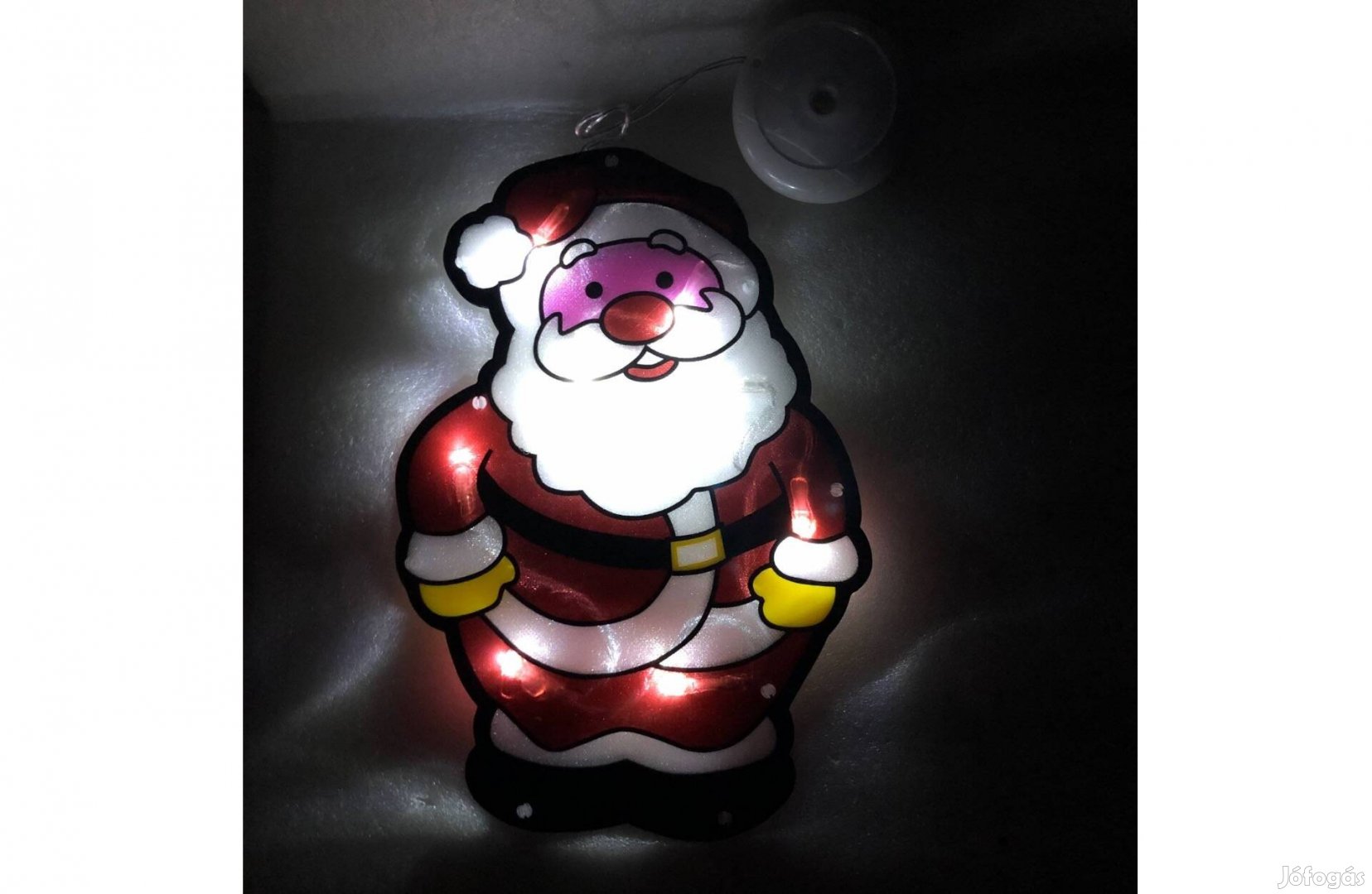 Karácsonyi 8 LED-es PVC ablakdekor - mikulás - 27 x 17 cm - hidegfehér