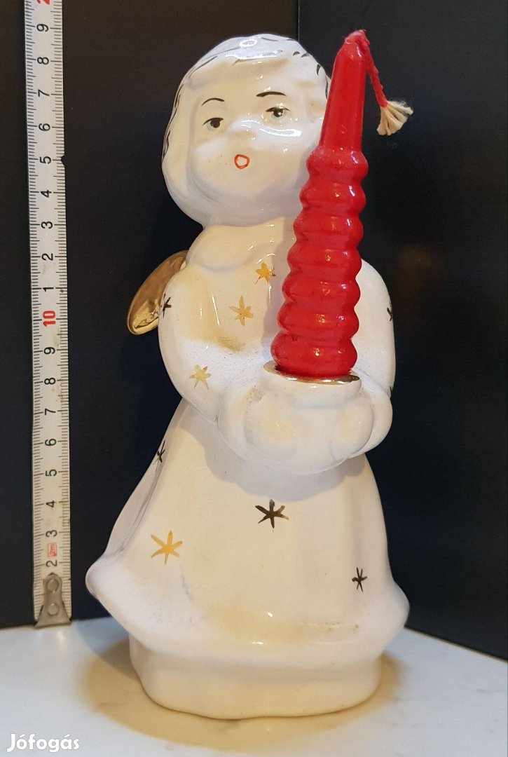 Karácsonyi Porcelán angyal gyertyával 19 cm magas