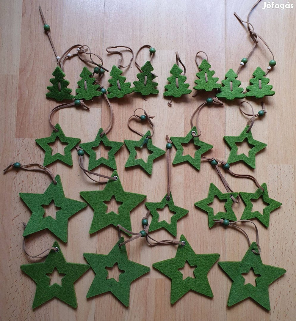 Karácsonyi filc dekoráció akasztható dísz kellék feny csillag zöld