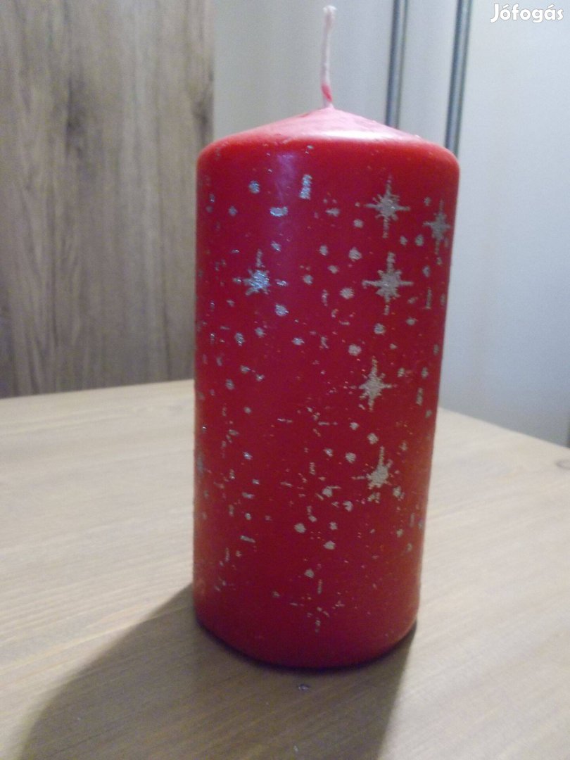 Karácsonyi gyertya piros alapon csillogó csillag (nagyobb)