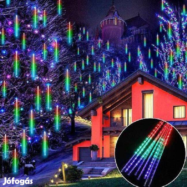 Karácsonyi napelemes meteoreső LED fényfüzér - 50 cm-es, RGB, 288 led