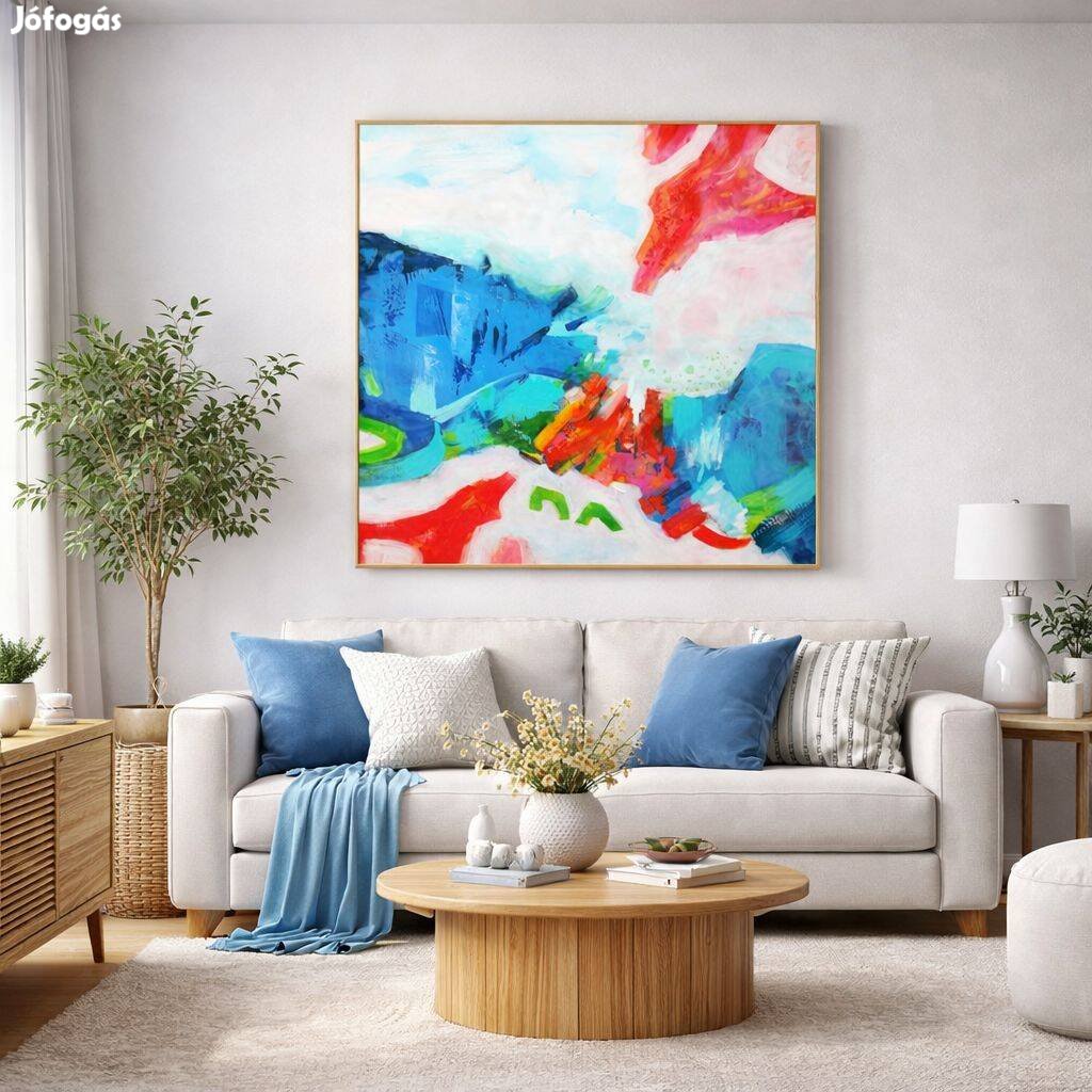 Kárai Mihály színes, modern, absztrakt festmény 90 x 90 cm