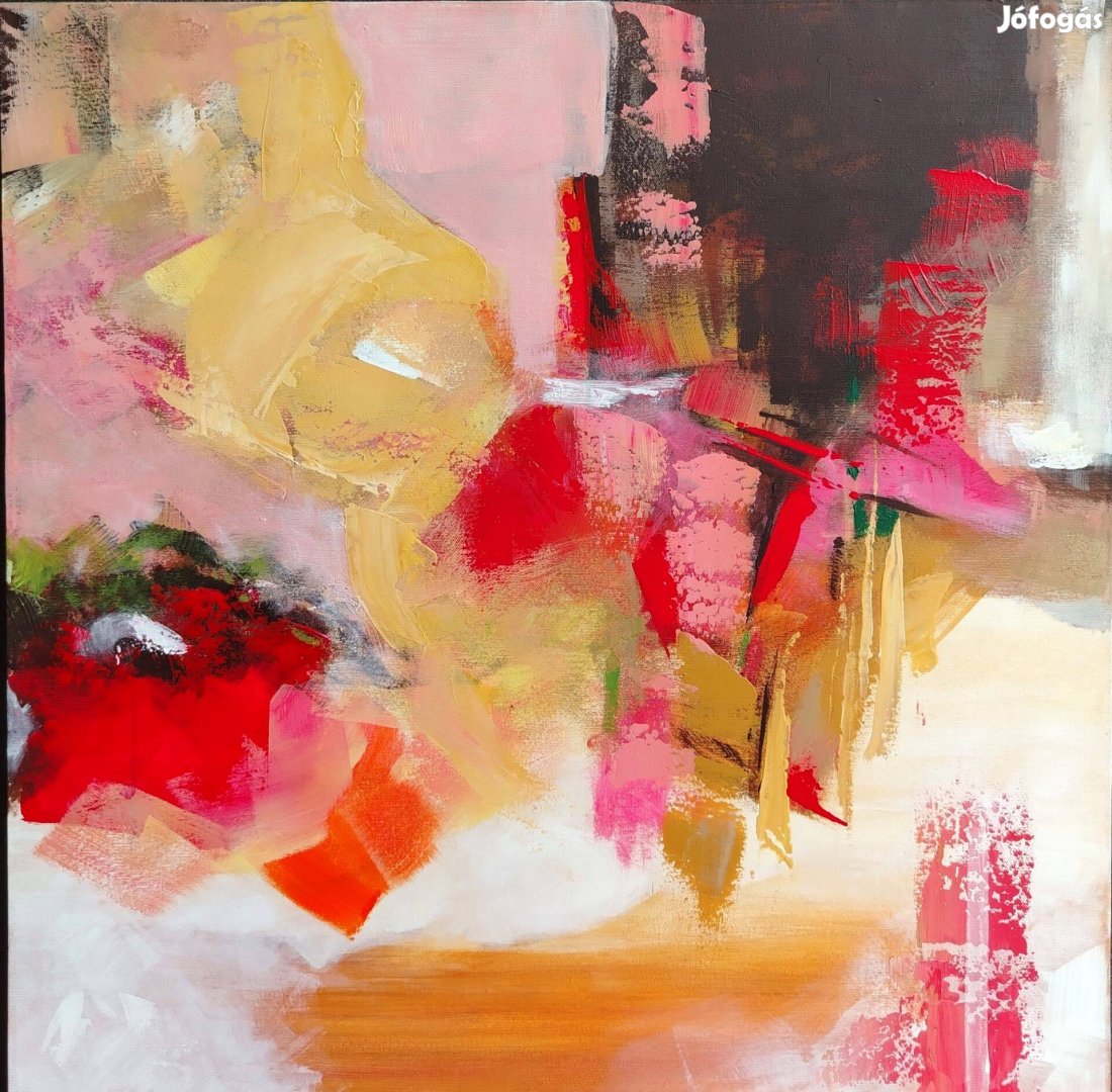 Kárai Mihály színes modern absztrakt festmény, 70x70 cm