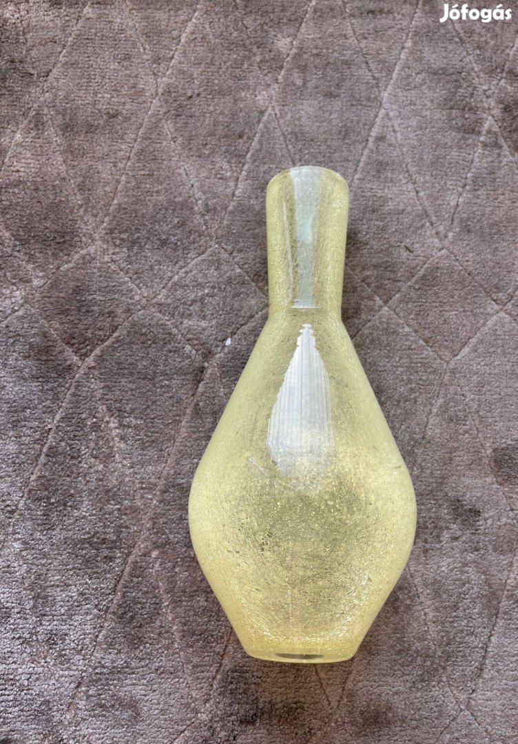 Karcagi fátyolüveg váza, retro sárga üveg váza
