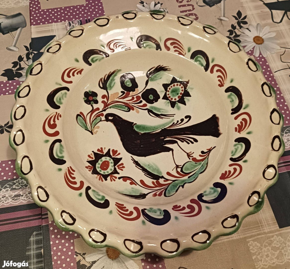 Karcagi népművészeti nagy falitál 35 cm, ifj. Szabó