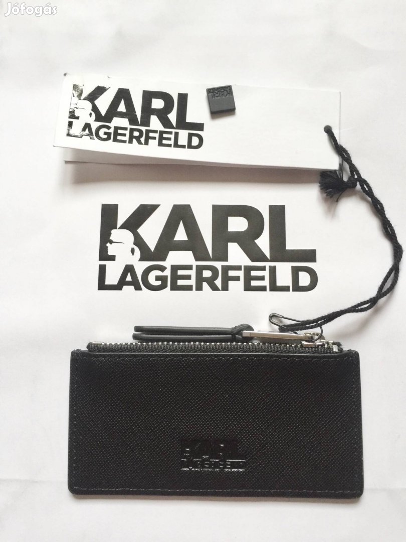 Karl Lagerfeld - Uniszex - bőr, mini pénztárca - márkalogós kitűzővel.