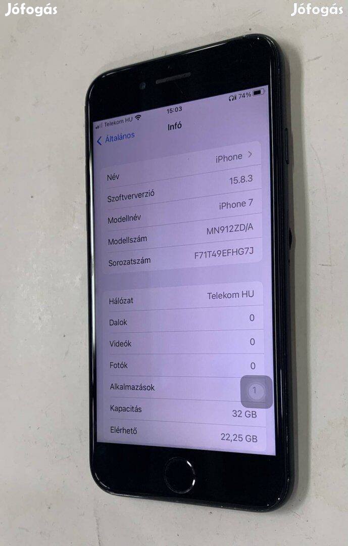 Kártyafüggetlen Iphone 7 32GB,88% akksi,ic hibás!