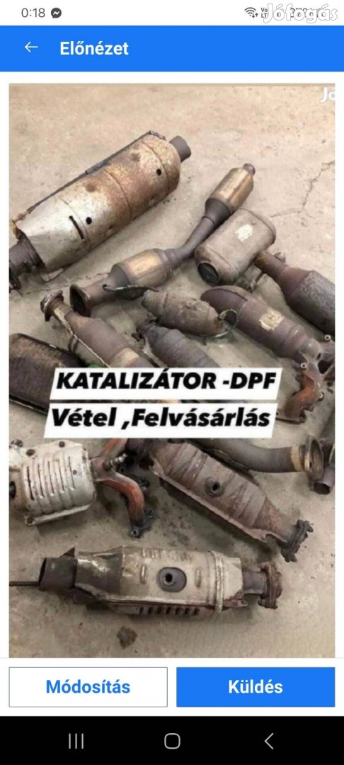 Katalizátort dpf-et és részecskeszűrö törmeléket vásárolok!