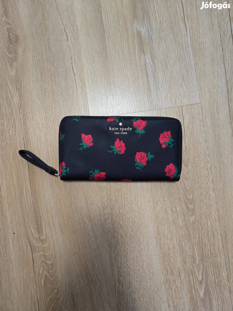Kate Spade fekete piros rózsa mintás női pénztárca