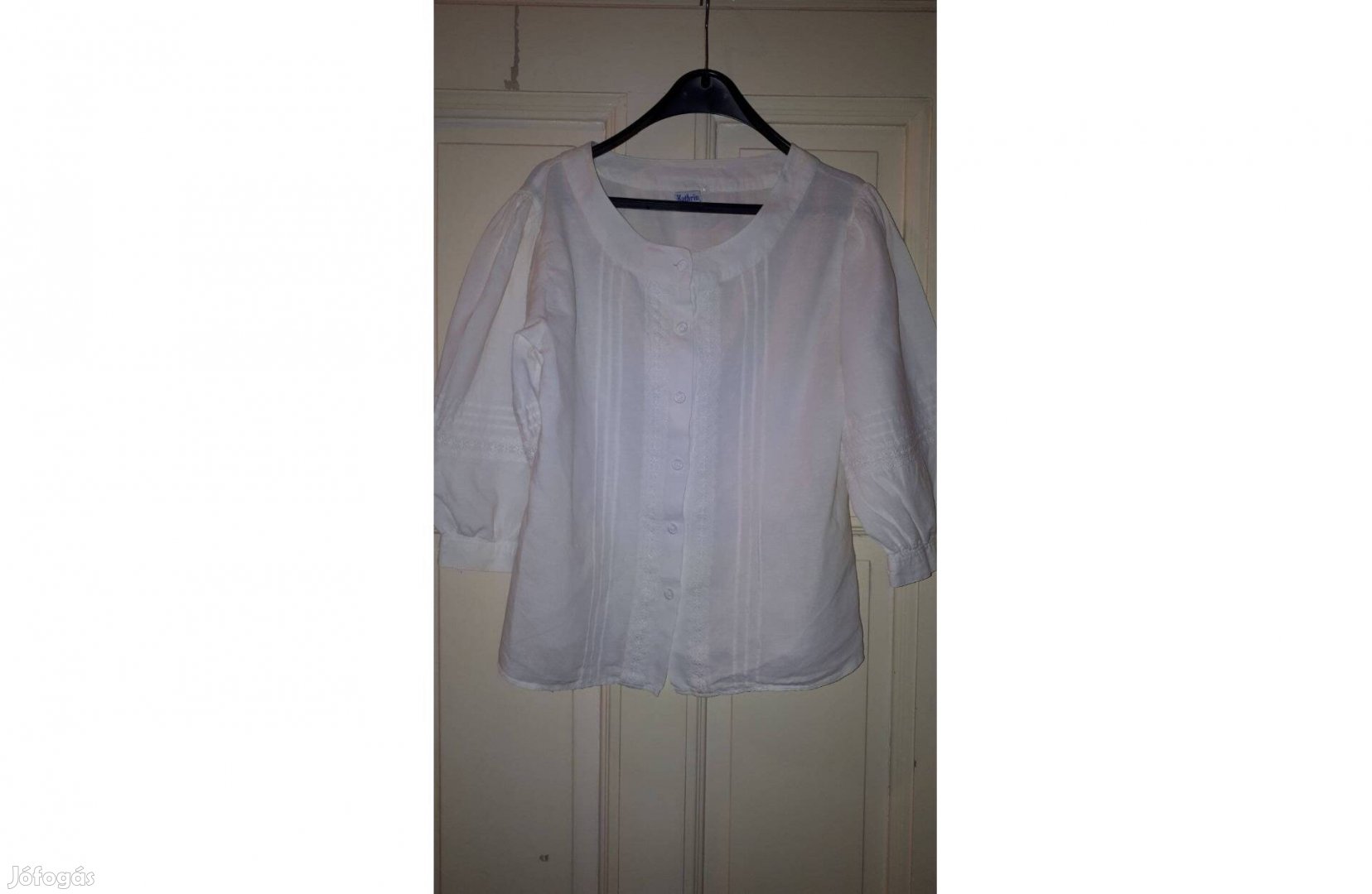 Kathrin fehér madeirás női blúz, felső M L-es