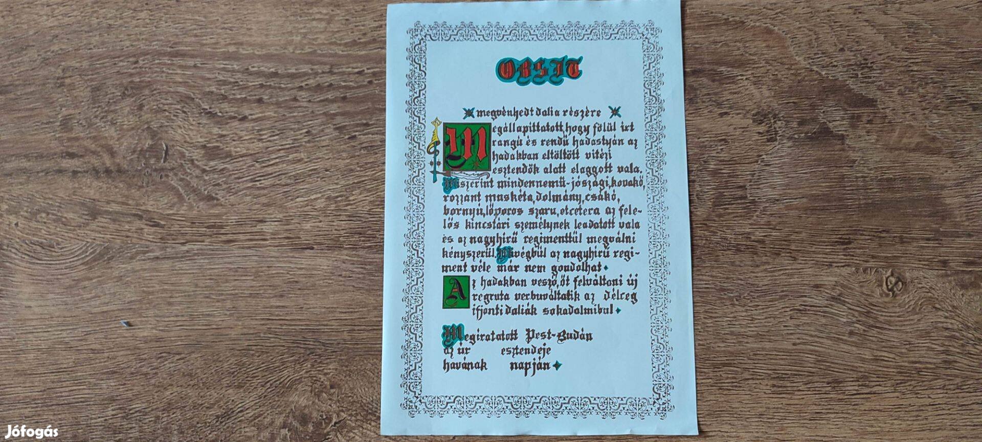 Katonai Obsit levél leszerelés