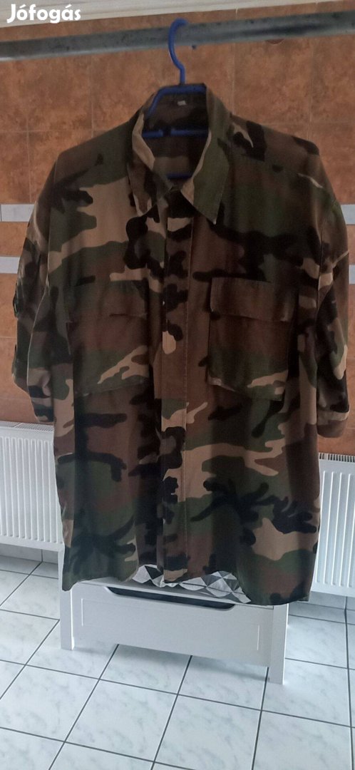 Katonai woodland rövidujjú divatos ing XL-s nyári szellős anyagból