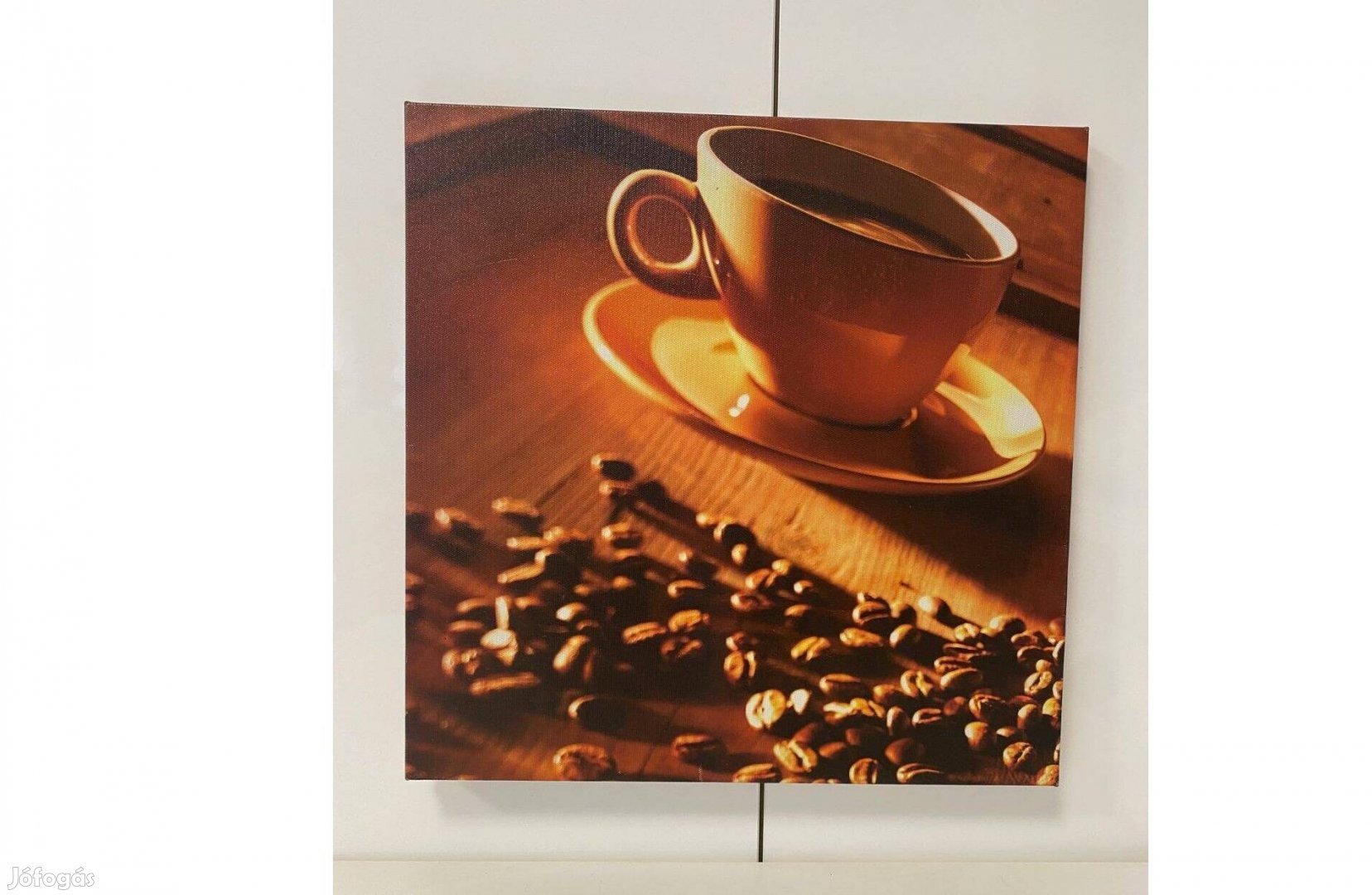 Kávé, kávés, kávécsészés, fakeretre feszített falikép 40x40cm Újszerű
