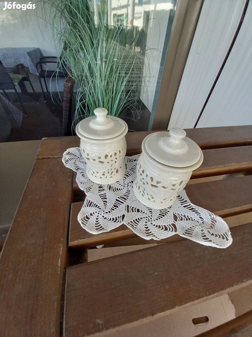 Kávé és tea tartó szett porcelán vajszínű 