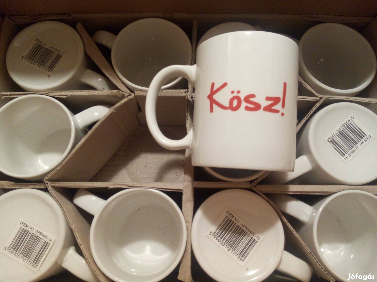 Kávés - teás bögre, porcelán, hőálló, Kösz! feliratos, mintás 6db-os