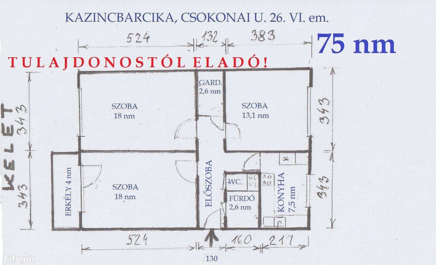 Kazincbarcikán Tulajdonostól Eladó 3 szobás, erkélyes, liftes, Lakás