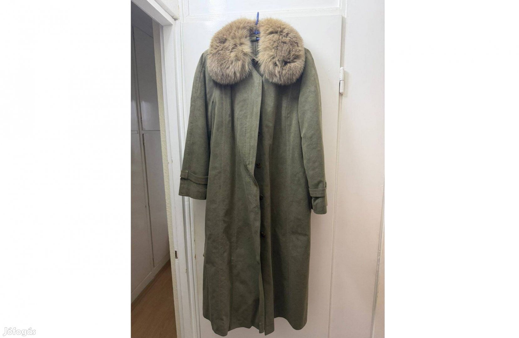 Kb M női Elegáns olajzöld hosszú télikabát nagyméretű