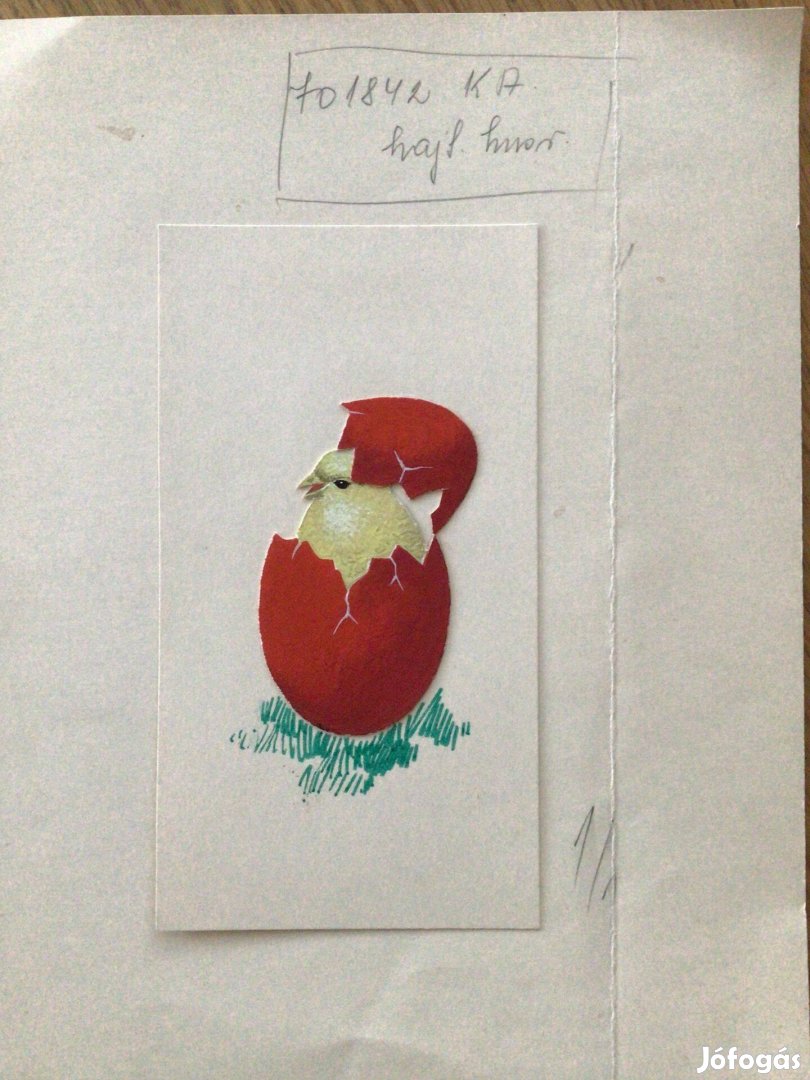 Kecskeméty Károly eredeti képeslap terve Húsvéti csibe 15x8 cm tempera