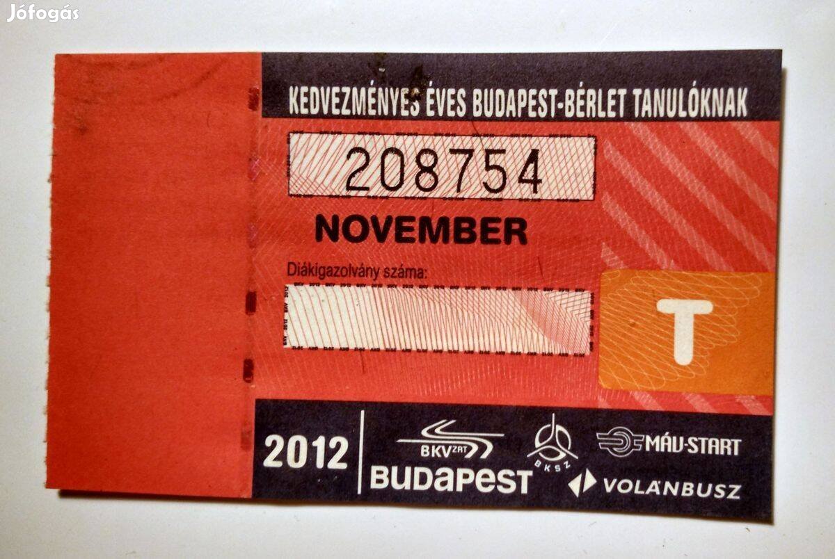 Kedvezményes Éves Budapest-Bérlet Tanulóknak 2012 November