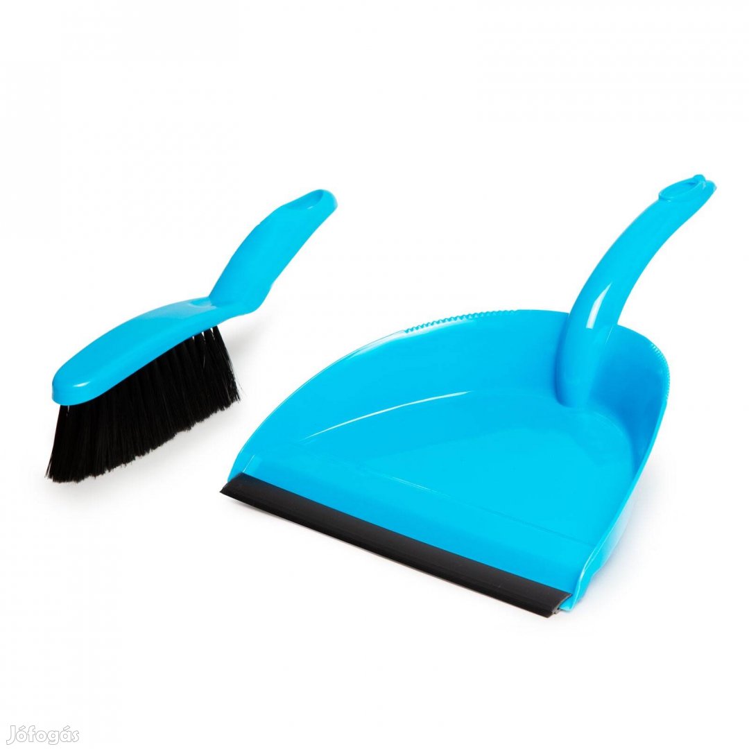 Kék Kézi szemeteslapát gumi peremmel és hosszú szálú kézi