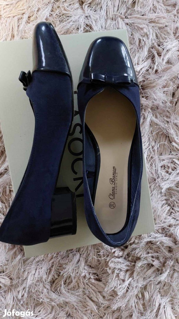 Kék, lapos sarkú, alkalmi/utcai női cipő